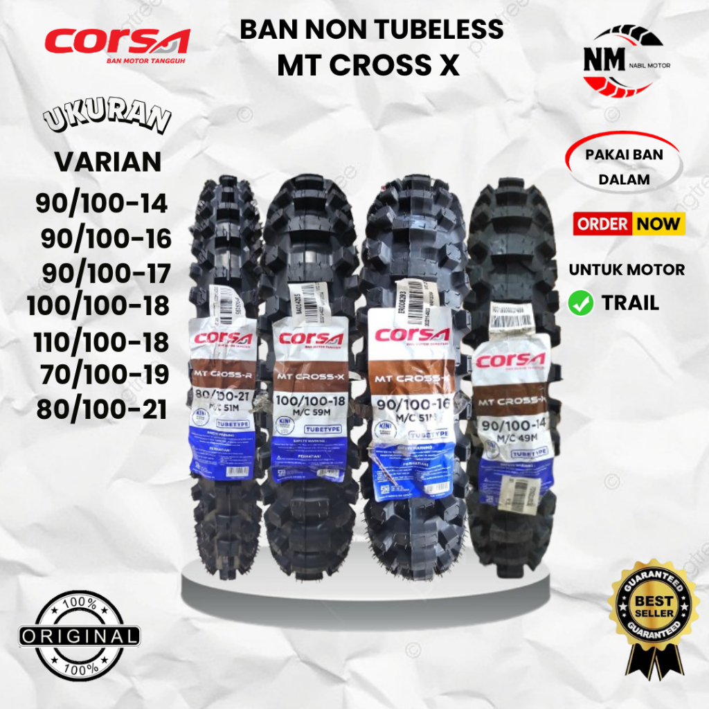 Ban Luar Motor Trail Corsa MT Cross-X 100/100 110/100 ring 18 ban luar belakang rear motor cross  tr