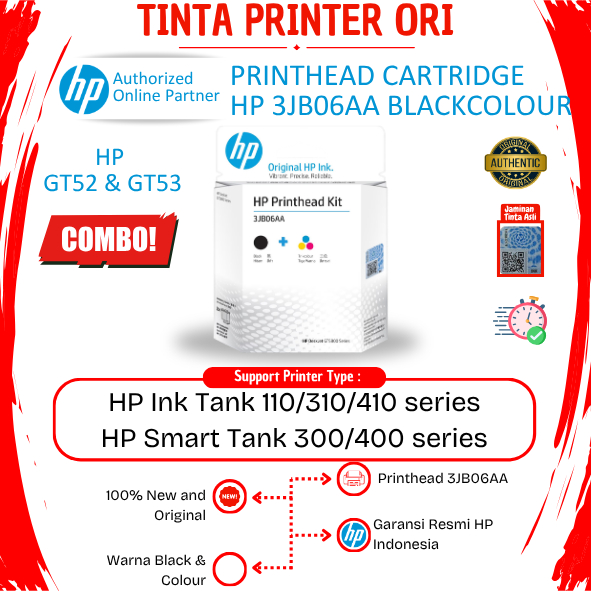 HP Printhead 3JB06AA GT Kit Cartridge Combo Printer HP GT 5810 5820 Original Resmi
