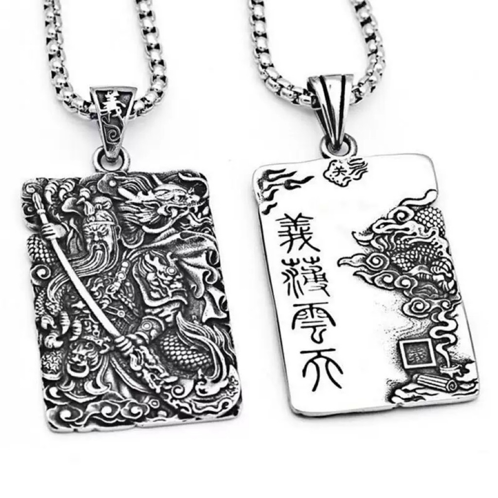 Kalung Guan Gong Manik Cendana / Kalung Berlapis Perak Liontin Keberuntungan