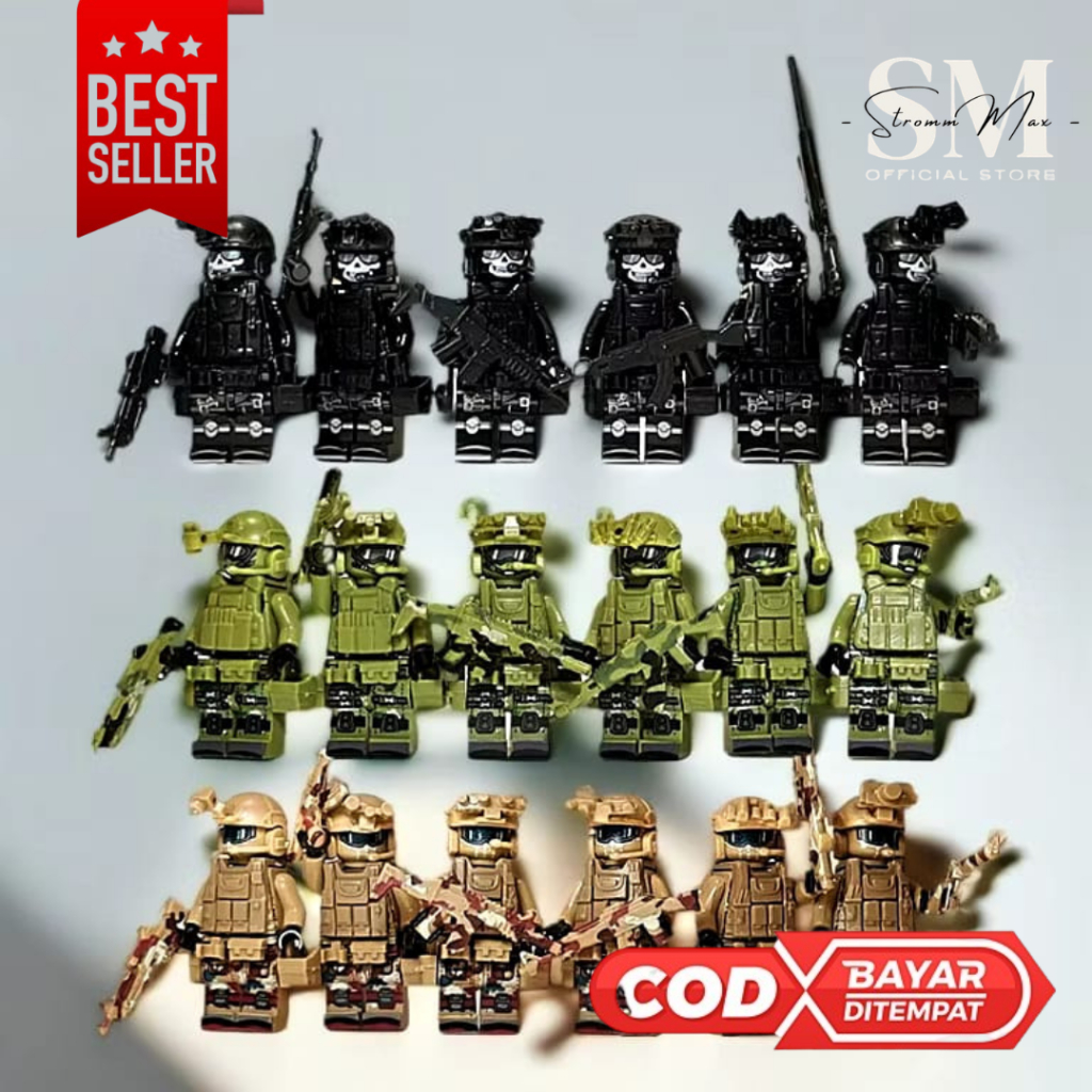1Set 6PCS Lego Tentara Mainan Balok Mini Susun Tentara Militer Swat Team Mainan Balok Military