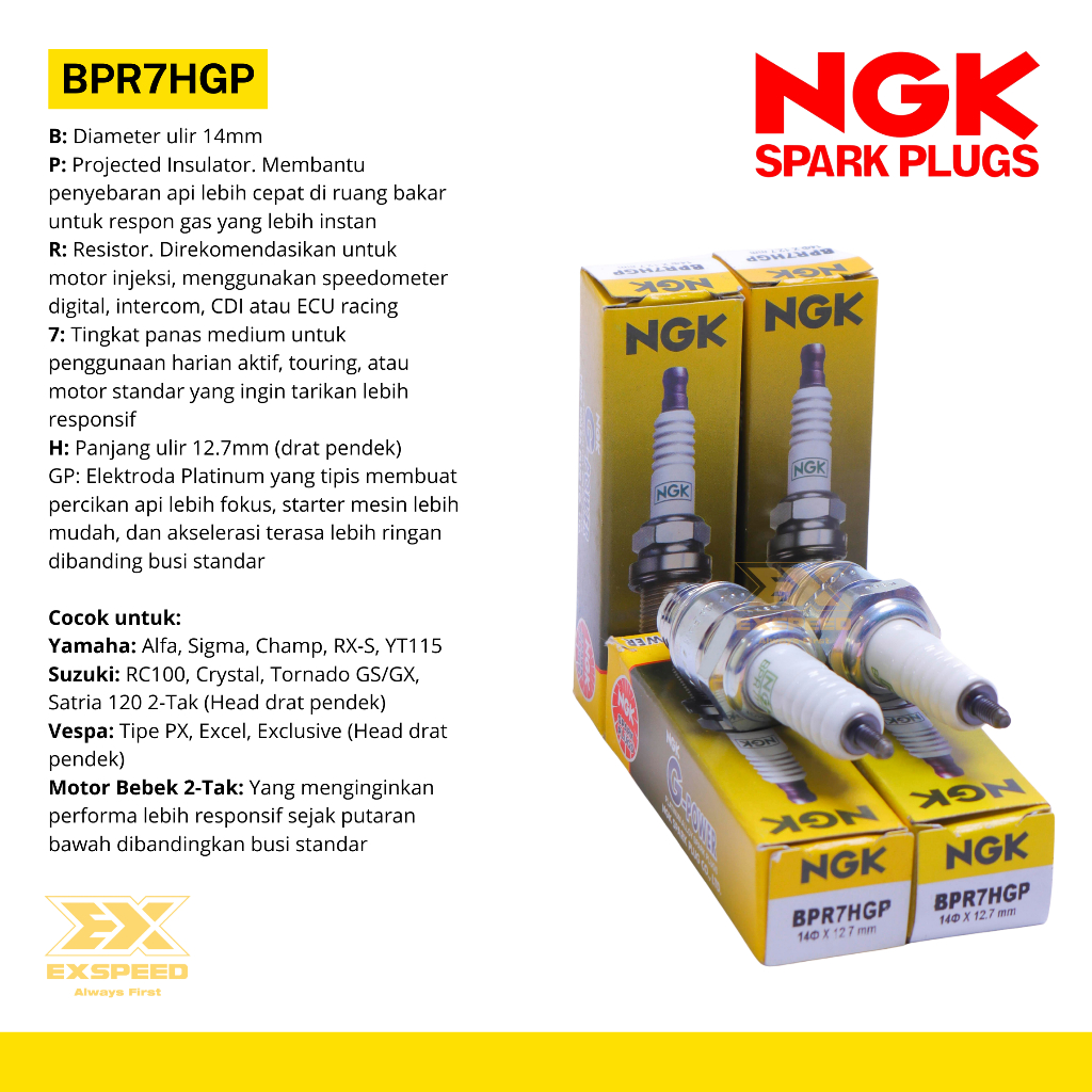 Busi NGK IRIDIUM BPR7HGP Original Busi 2Tak Drat Pendek untuk RXS Sigma Satria Bebek 2Tak