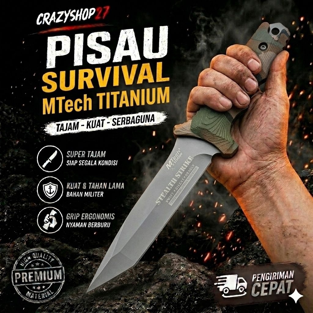 Pisau Taktikal MTECH Stealth Strike Titanium