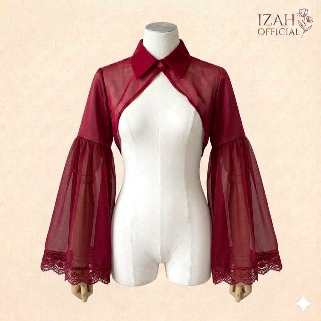 Izah Crop top sheer flare sleeve kemeja wanita chiffon