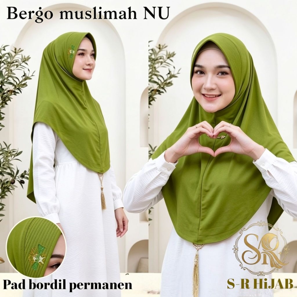 S-R HIJAB NU MUSLIMAT.KERUDUNG MUSLIMAT PAD BORDIR KOMPUTER.HIJAB SERAGAM CANTIK