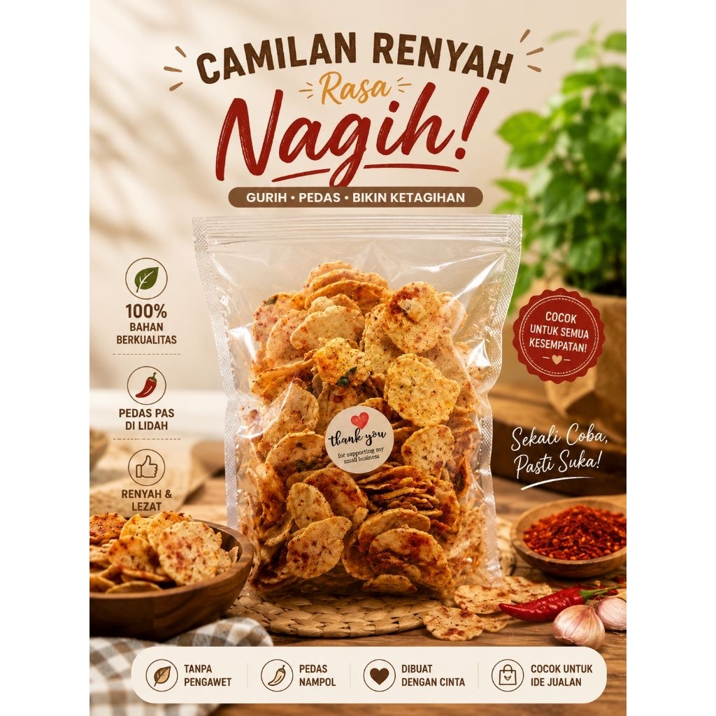 [PROMO] Basreng Daun Jeruk Kemasan Standing Pouch Praktis - Rasa Pedas & Original Premium 100 gram