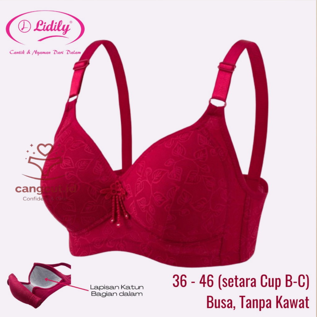 Lidily Bra DD6680 Jumbo Size 38-46 Tanpa Kawat Busa Tipis Bra Full Cup Bahan Katun Adem