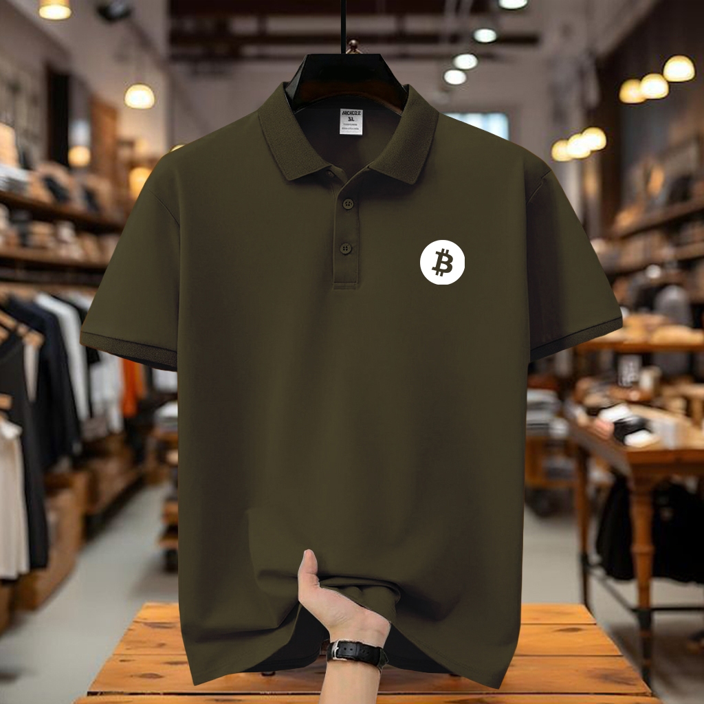 COD T-shrit POLO kerah Bitcoin Crypto Putih Kaos Kerah Dewasa Shirt / Kaos Wangki Pria Polo / Kaos S