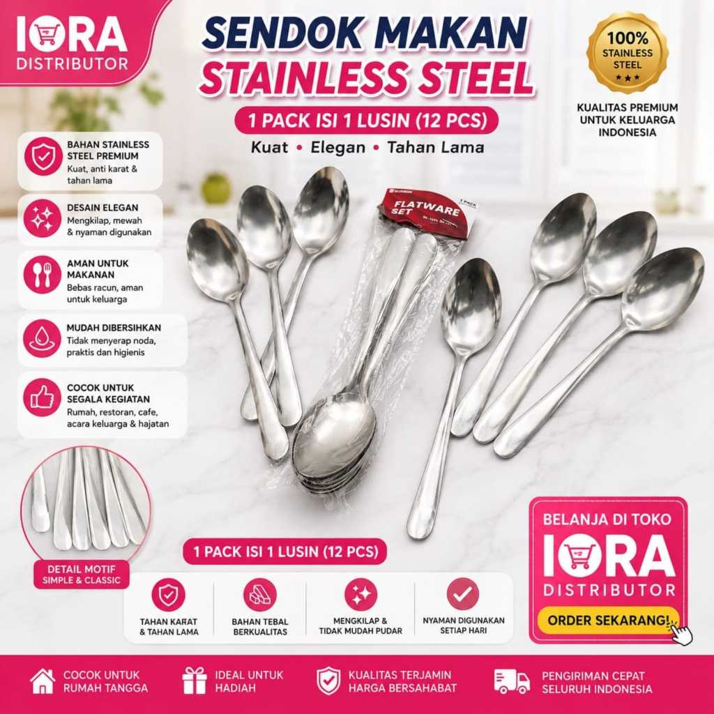 Sendok 12Pcs makan tebal stainless / Sendok tebal polos stainless / sendok Makan caffe stainless / s