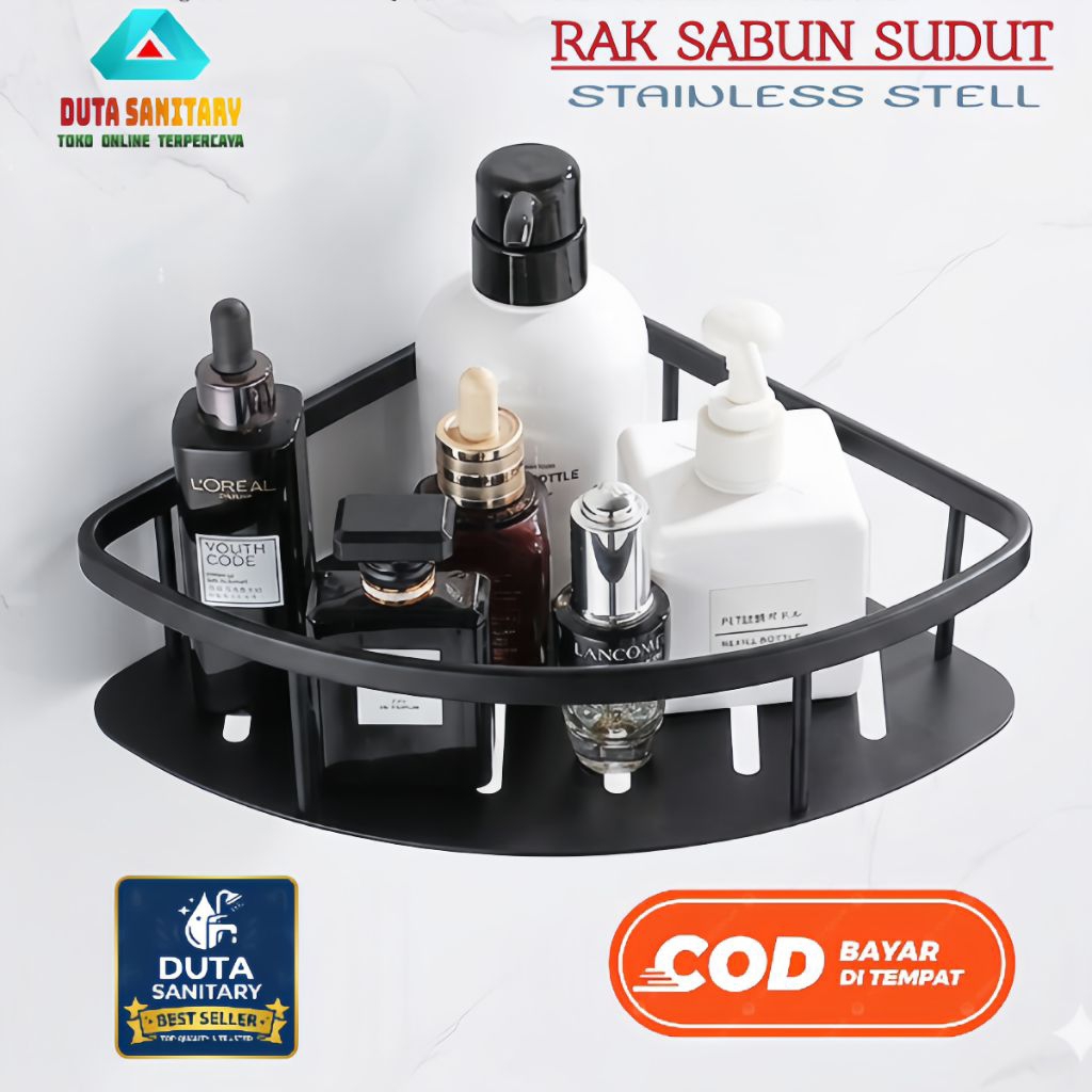 Tempat Sabun Sudut Stainless HITAM / Rak Sabun Stainless Hitam serbaguna