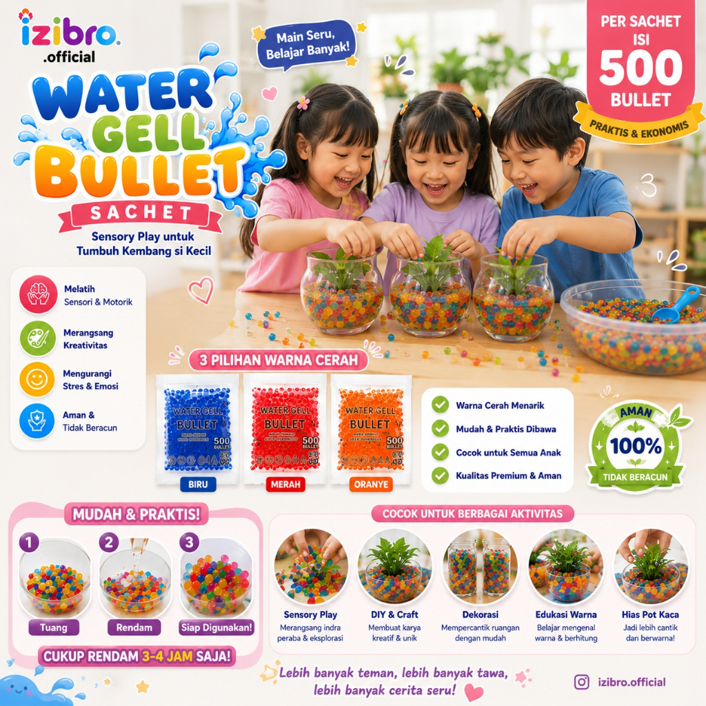 Izibro - WGG WGB Peluru WATERGEL BLASTER refill ±500 butir 7-8MM Watergel gun hydrogel hidrogel PELU