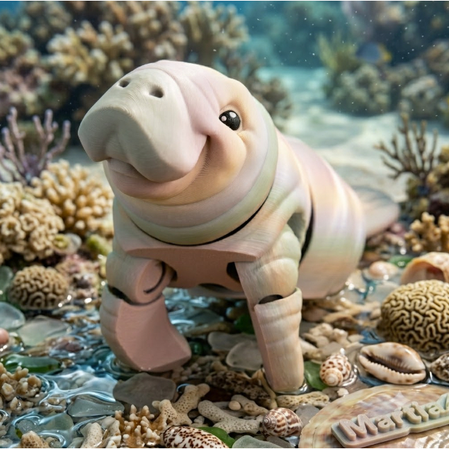 Cuero Mainan Sea Cow Dugong Manatee Artikulasi Flexi Figur Hewan Laut Unik