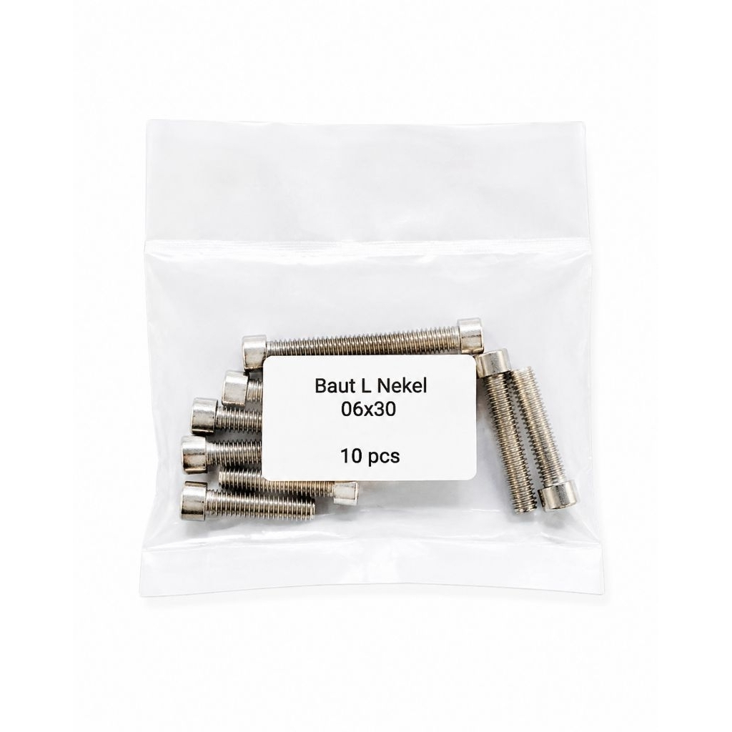 Baut L nekel ukuran M 06×30  berkualitas untuk variasi dan dudukan motor.Material kuat, anti karat, 