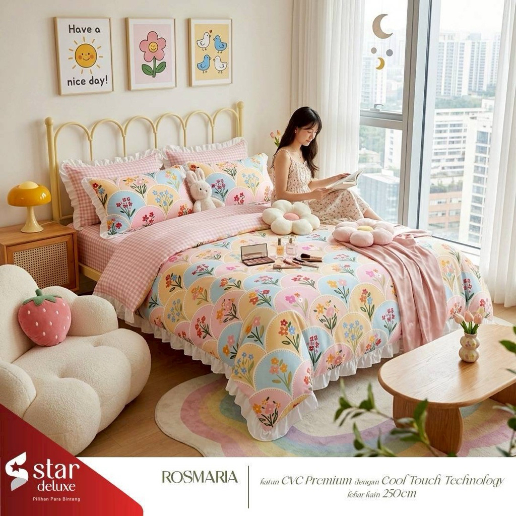 Seprai katun CVC star collection motif rosmaria (ajwa)