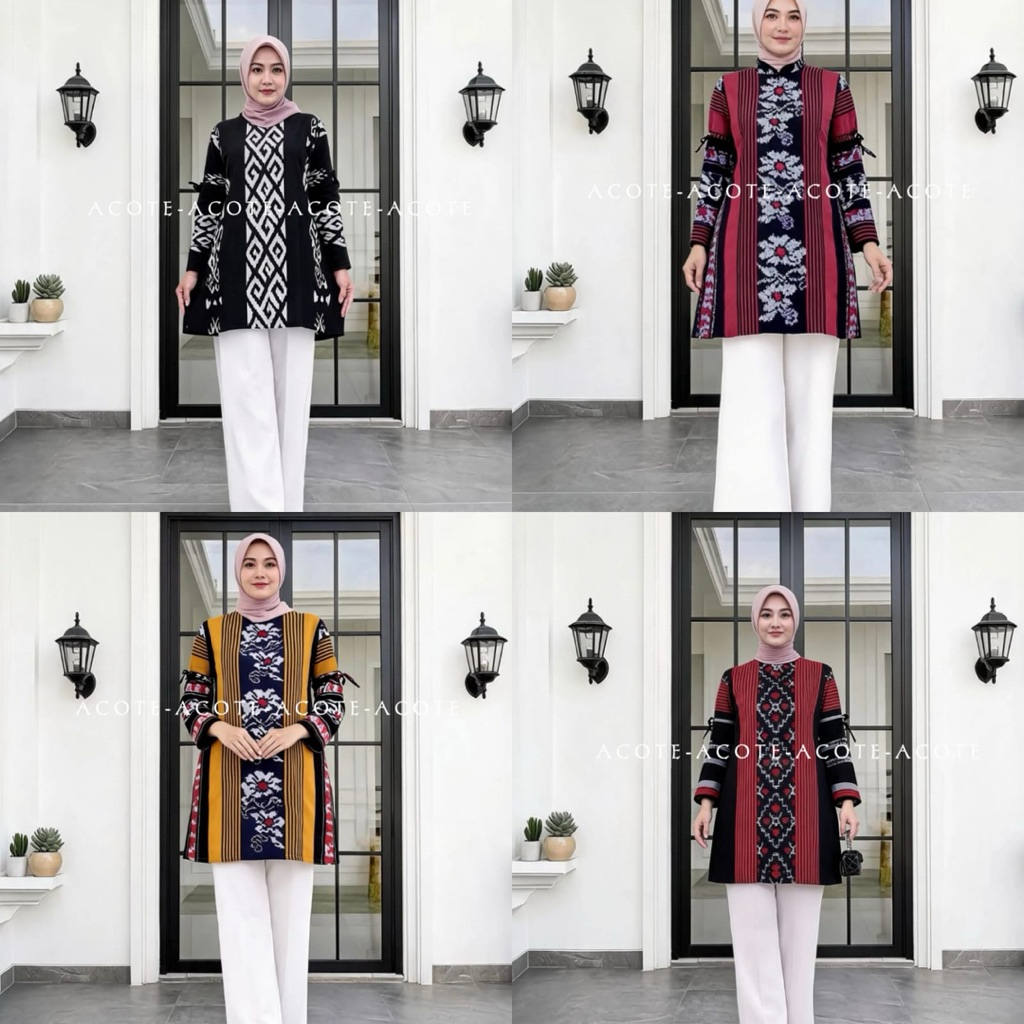 Tunik Tenun Sandra Atasan Tenun Premium muslimat Kekinian