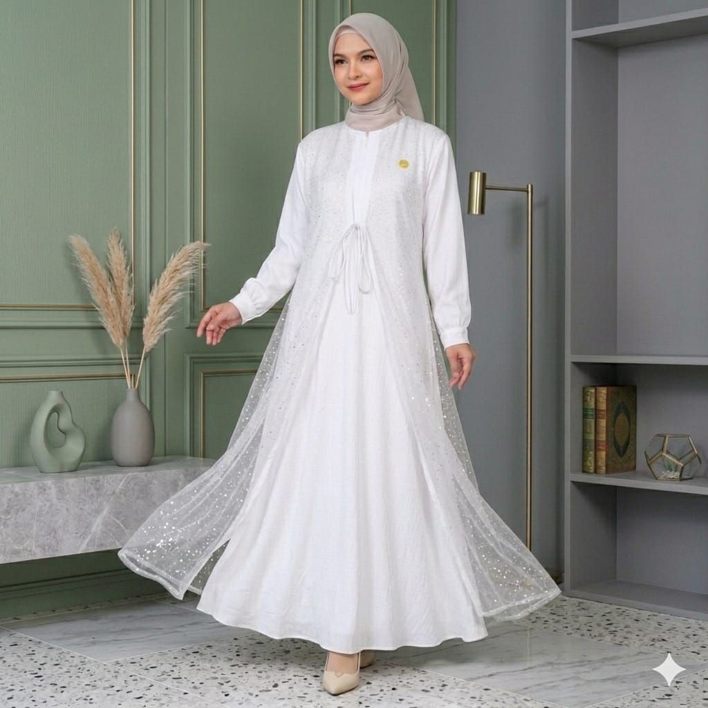 Dress Gamis Aisha Polo Linen Premium Kombinasi Brokat