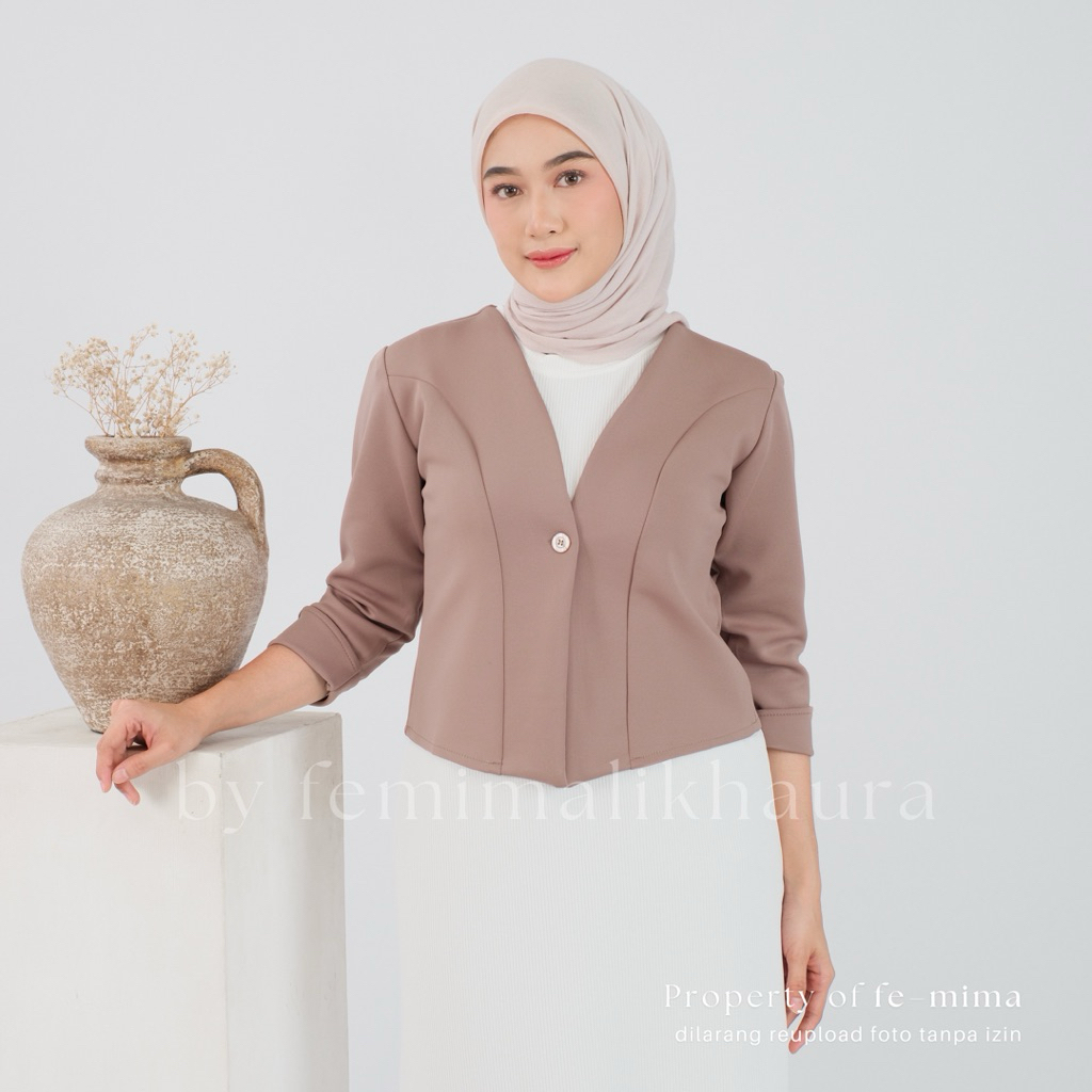 Blazer Crop Wanita Scuba Premium Outer Hijab Formal Casual Kekinian Big Size