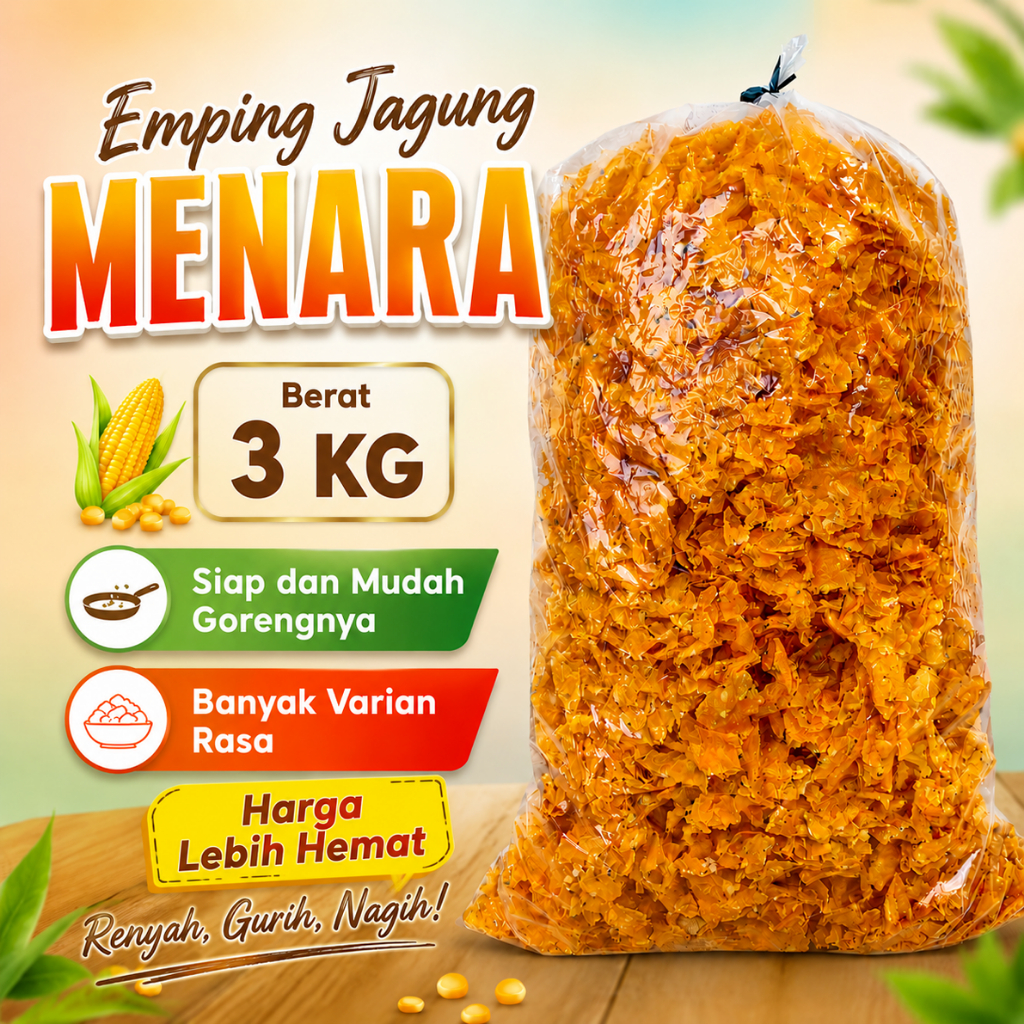 [Hemat] Krecek Emping Jagung Mentah 3 KG Asli Malang Cap Menara