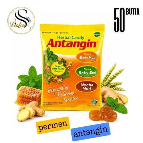 Antangin Permen Herbal Bag 50 Butir - Pelega Tenggorokan dengan Jahe Madu & Licorice - Menyegarkan &