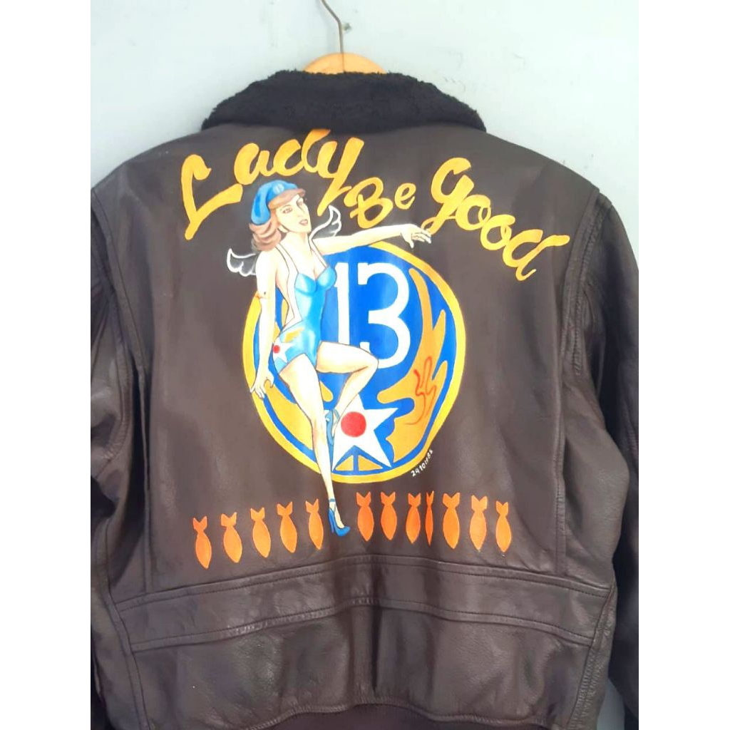 Vtg WW2 US Army 13th Air Force - Lady Be Good G1 USN Military Flight Jacket X Jaket Kulit Pilot Bomb
