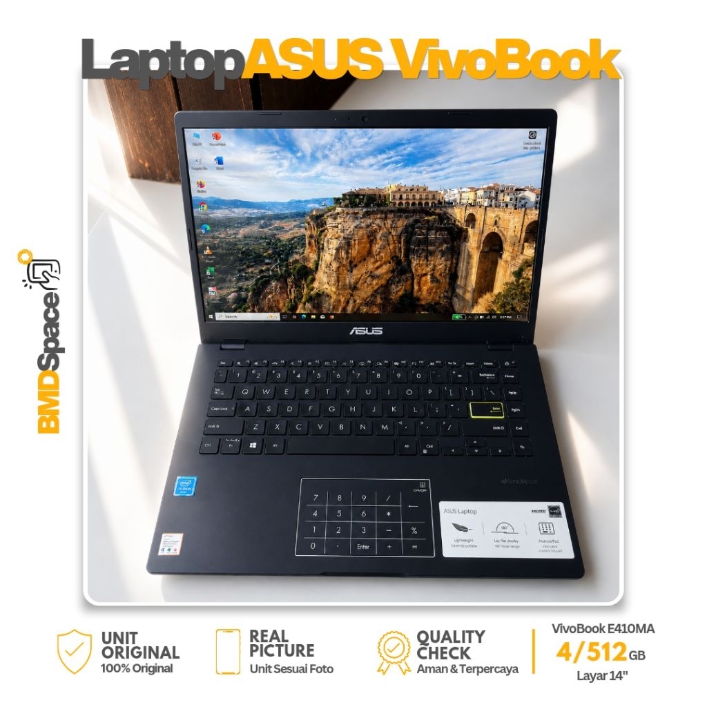 Laptop ASUS Vivobook E410MA SSD 512GB RAM 4GB Slim Ringan Second