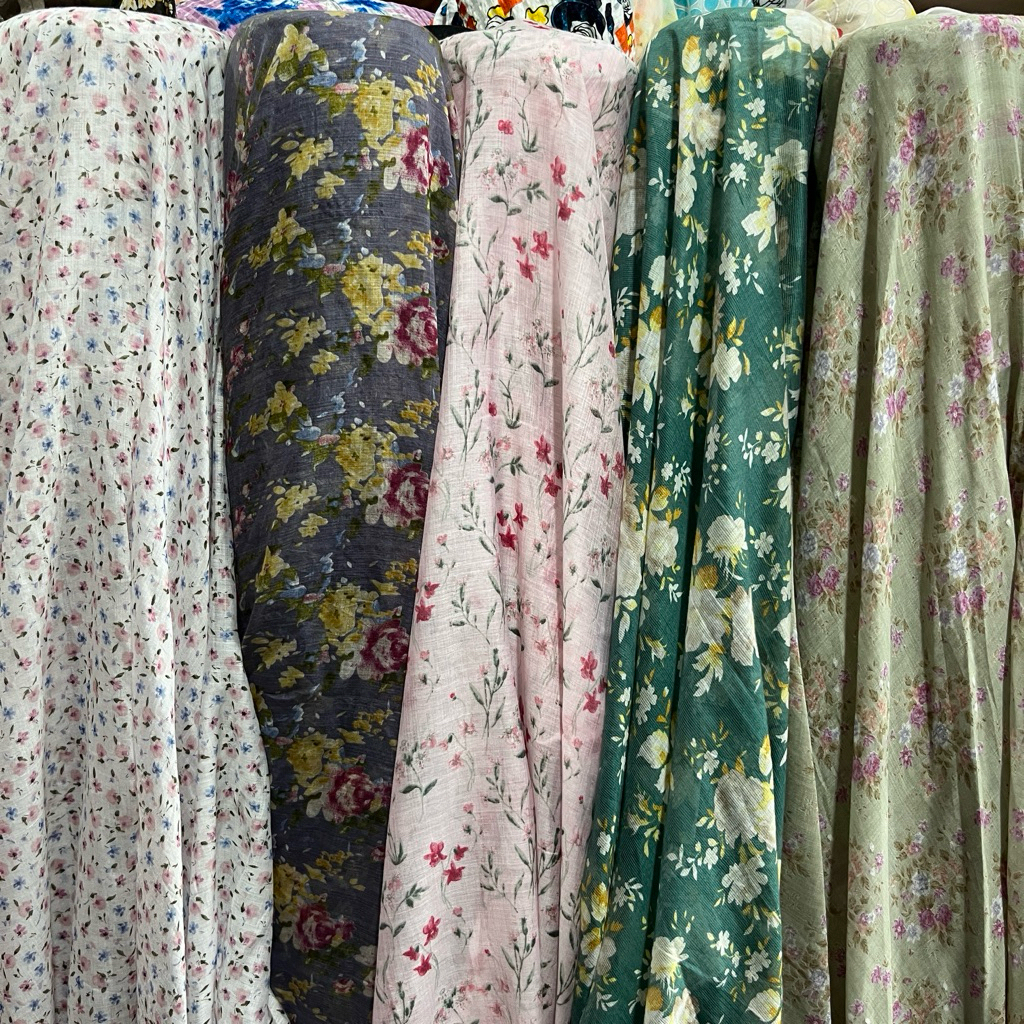 kain katun silky sutra premium motif bunga terbaru - kain katun semi sutra