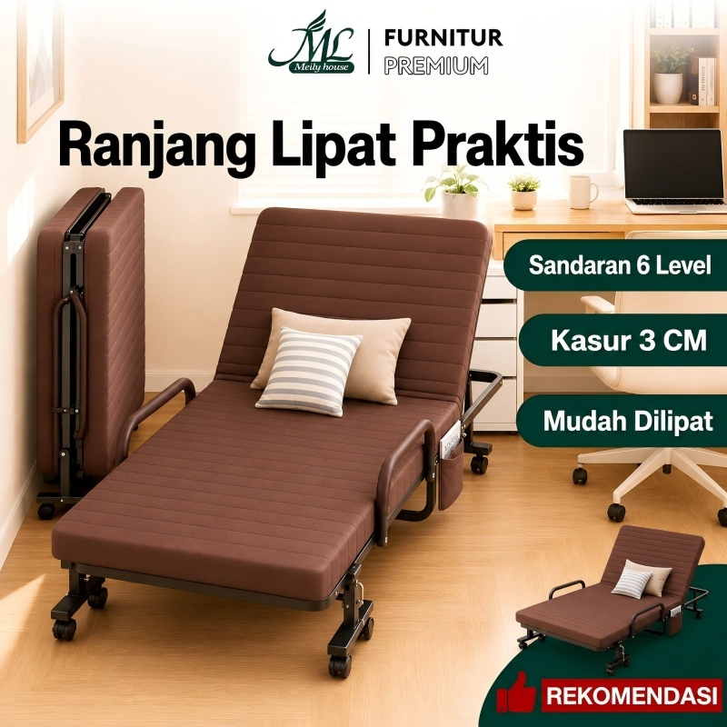 Ranjang Lipat Tempat Tidur Lipat Portable Folding Bed Dengan Roda Sandaran Tangan Ready Stock