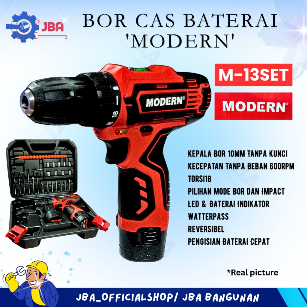 [M-13SET] Bor Cas Baterai Modern / Cordless Drill 10mm Multi-Fungsi - Bor Tanpa Kabel / Bor Cas Bate
