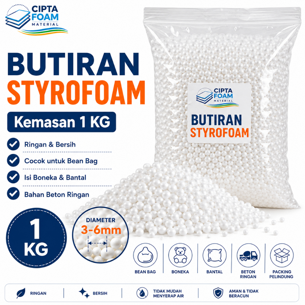Butiran Styrofoam EPS 1 KG (Diameter 3–6 mm)