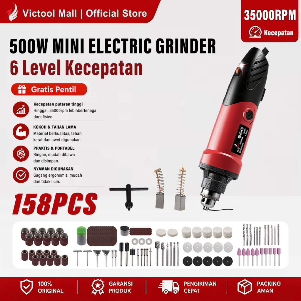 victool mini grinder listrik SET 6 Kecepatan 35000RPM Mesin Jade Ukir Poles Listrik Alat Ukir bor po