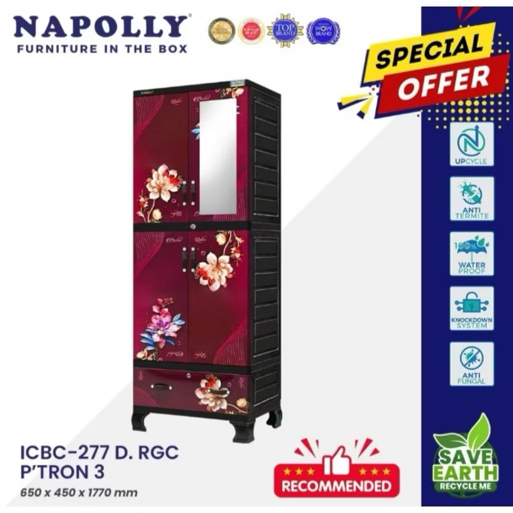 ICBC 277 D.NAPOLLY -  Lemari Plastik Putih | Lemari Pakaian Full Gantung | Lemari Gantung Gamis | Ra