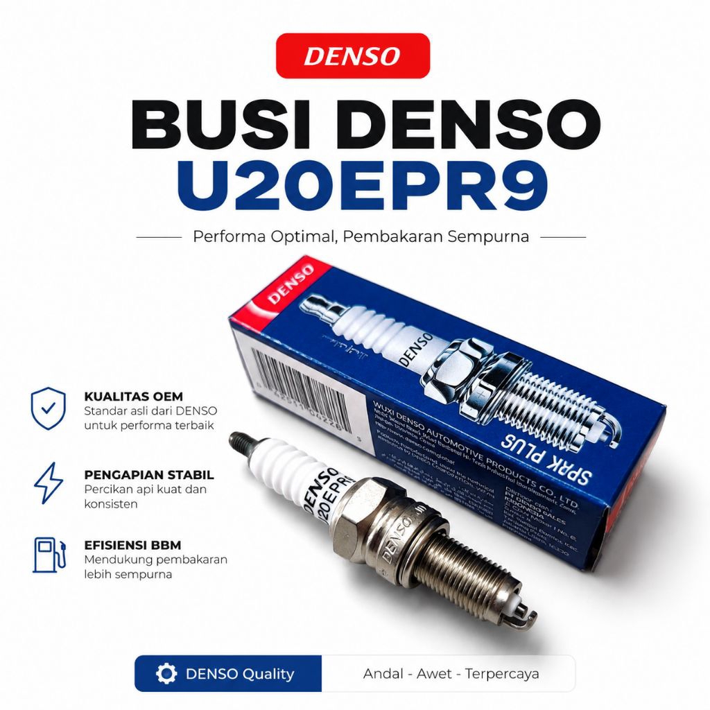 Busi Denso U20EPR9 Original | Busi Motor Denso Standar OEM Pengapian Stabil