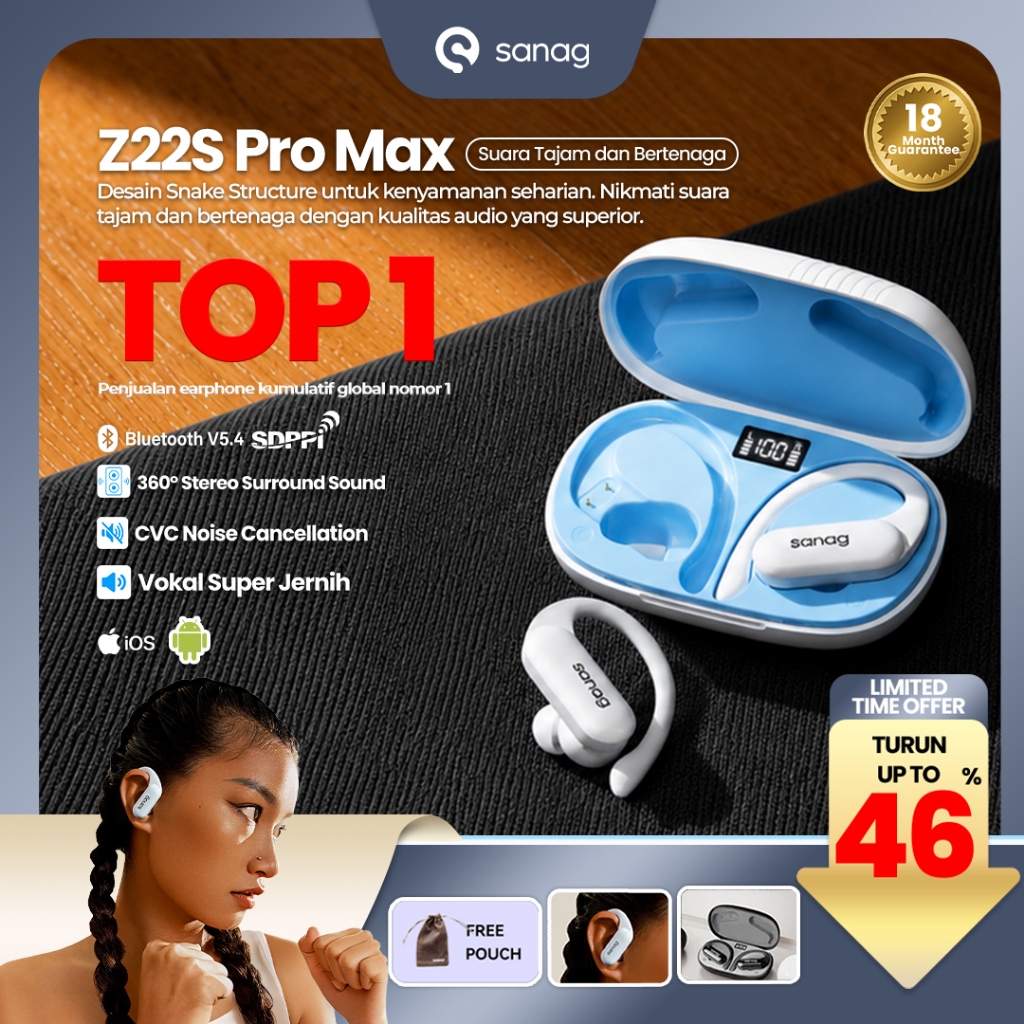 TWS Bluetooth Full Bass Original Sanag Z22S Pro Max Open Hook [Fast Charging] Headset Bluetooth Open