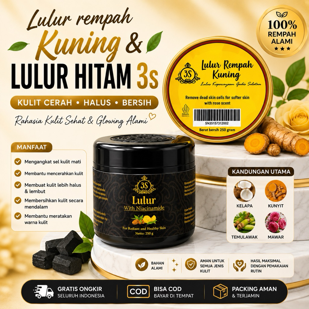 PAKET LULUR 3S / Lulur hitam + Lulur rempah Kuning 3s 250 Gram