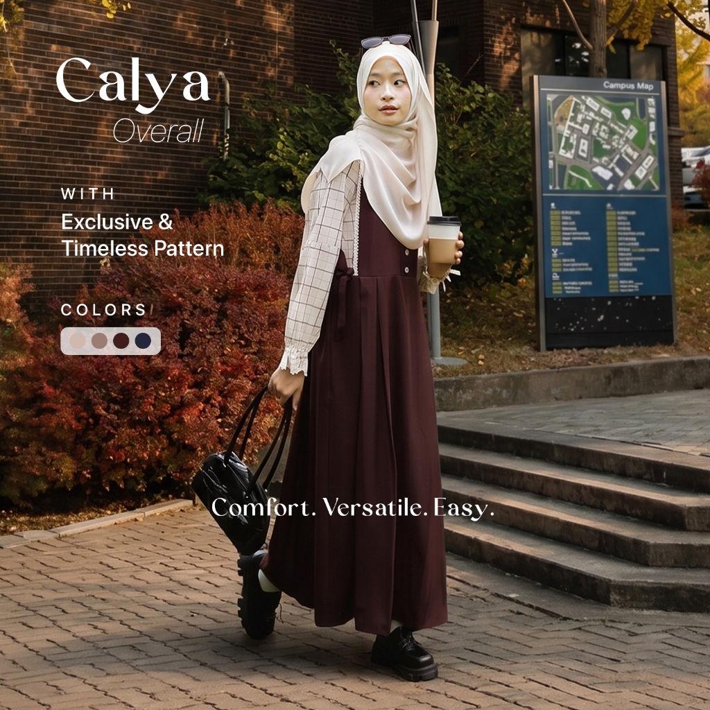 JILBRAVE Calya Overall Dress Motif Kotak Plaid Gamis Wanita 2-in-1 Look