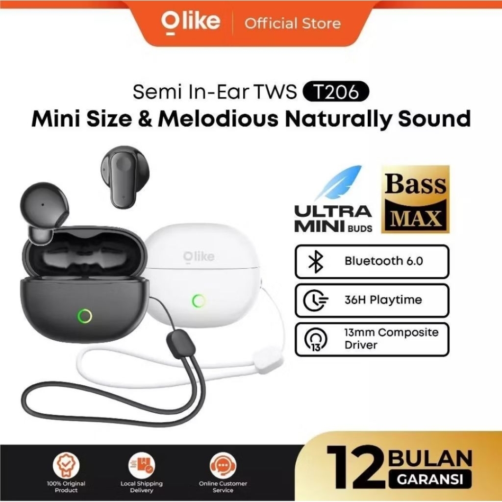 HEADSET BLUETOOTH TWS OLIKE T206 ORIGINAL 100%
