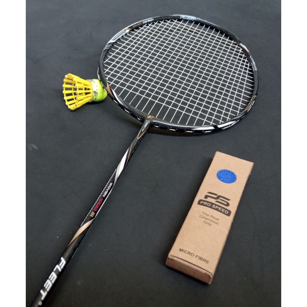 Raket badminton bulutangkis bekas second original fleet pro woven 1000 iii