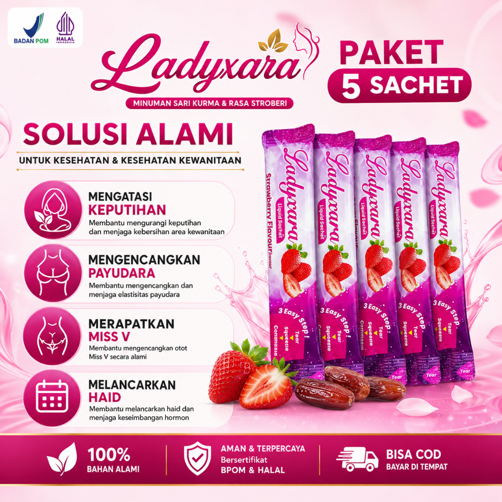 Ladyxara Kemasan Mungil 5 sachet lebih Praktis Untuk atasi Area kewanitaan Hingga Atasi Masalah Haid