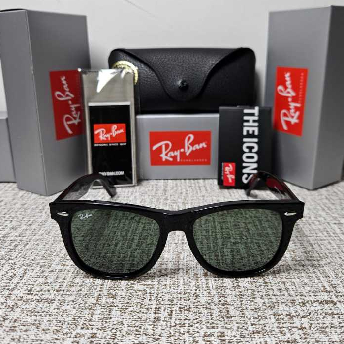 Kacamata Rayban Wayfarer RB2140 901 54 Black Glossy Lens Green Original