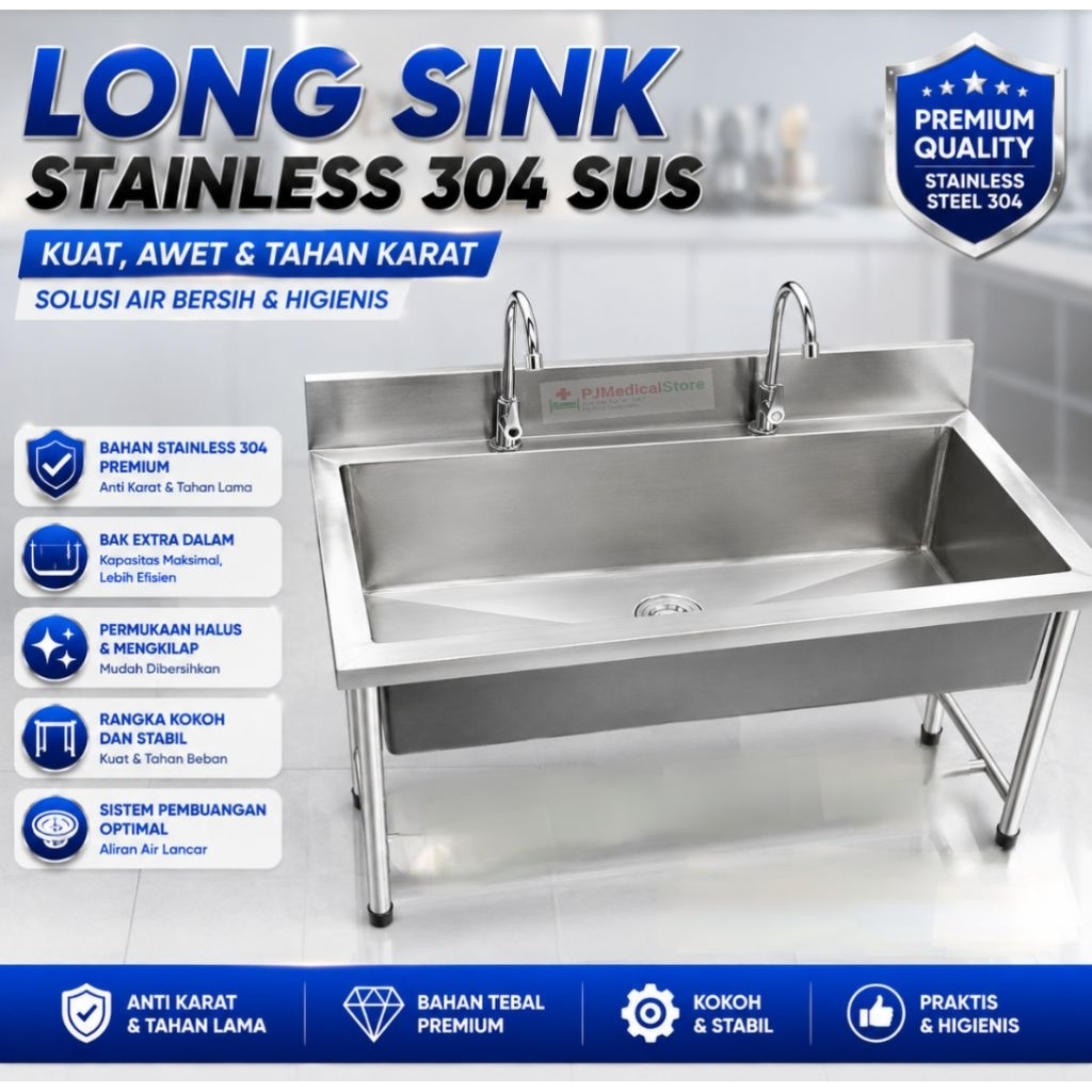 Meja wastafel sink bak stainless steel / Wastafel dapur restoran / meja wastafel dapur MBG / wastafe