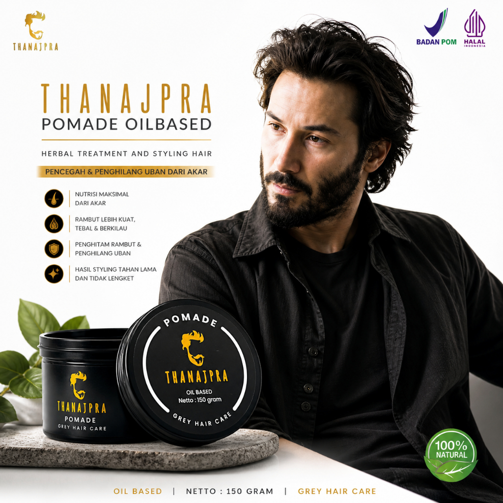 Thanajpra Pomade Oilbased Pria Herbal Penghitam Uban - Hitamkan Rambut Permanen Alami bukan Semir, A