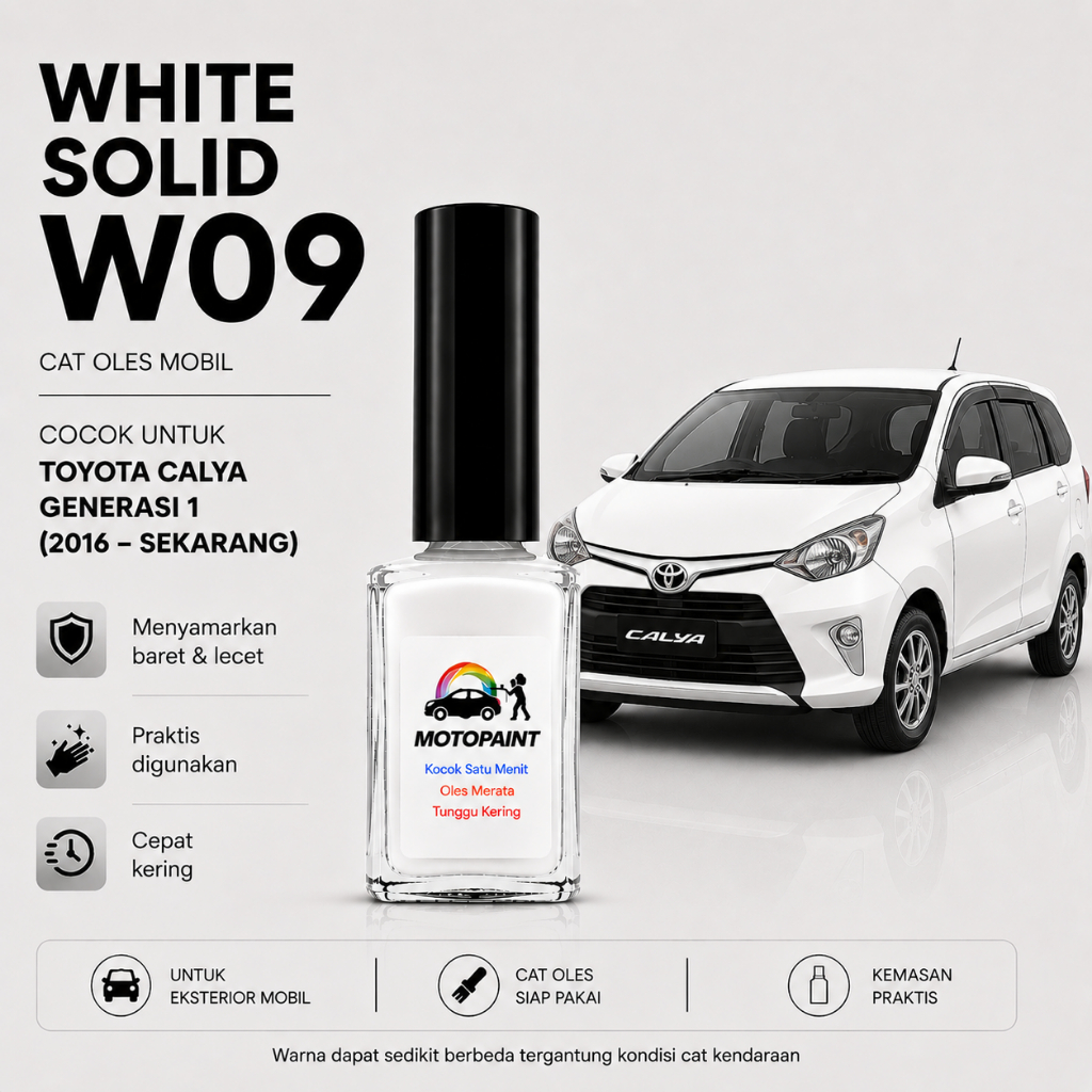 Motopaint White Solid W09 Cat Oles Penghilang Baret Mobil Toyota Sigra dan Calya 2016-Terbaru Warna 