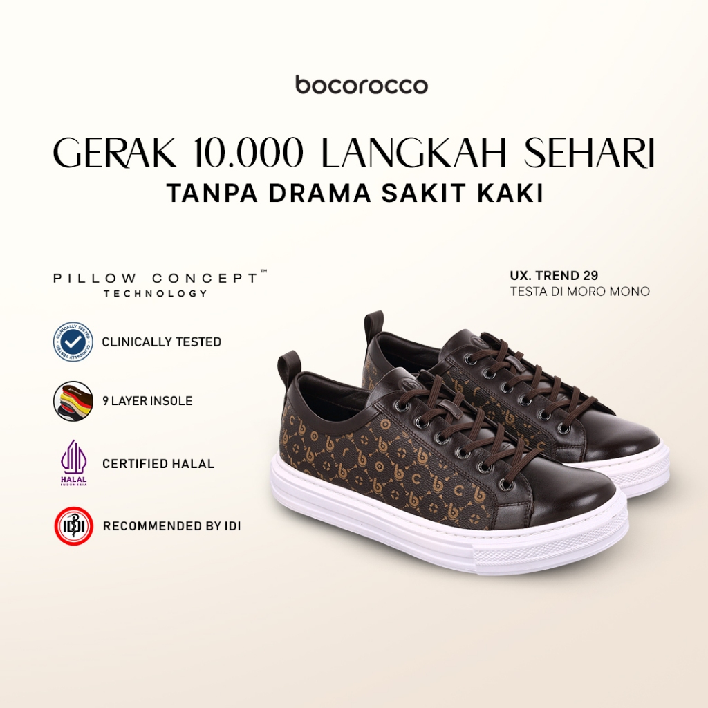 Bocorocco Ux. Trend 29 Testa Di Moro Mono - Sepatu Sneakers Sport Pria Wanita Kulit Asli - Nyaman & 