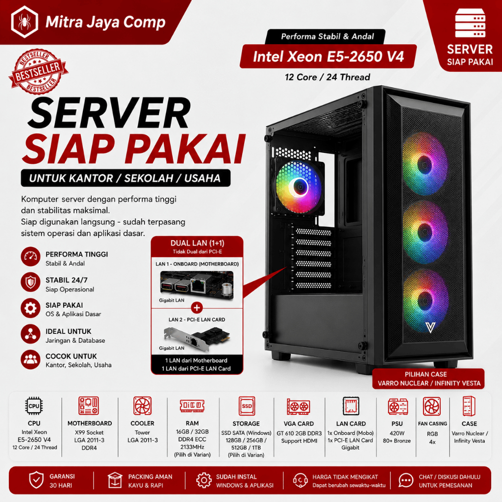PC CPU Komputer Server Intel Xeon E5 2650 V4 RAM ECC 32GB SSD 512GB
