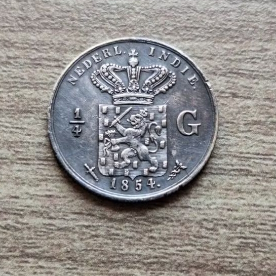 Koin Perak 1/4 Gulden Ned.Indie Tahun 1854 (Black Patina)