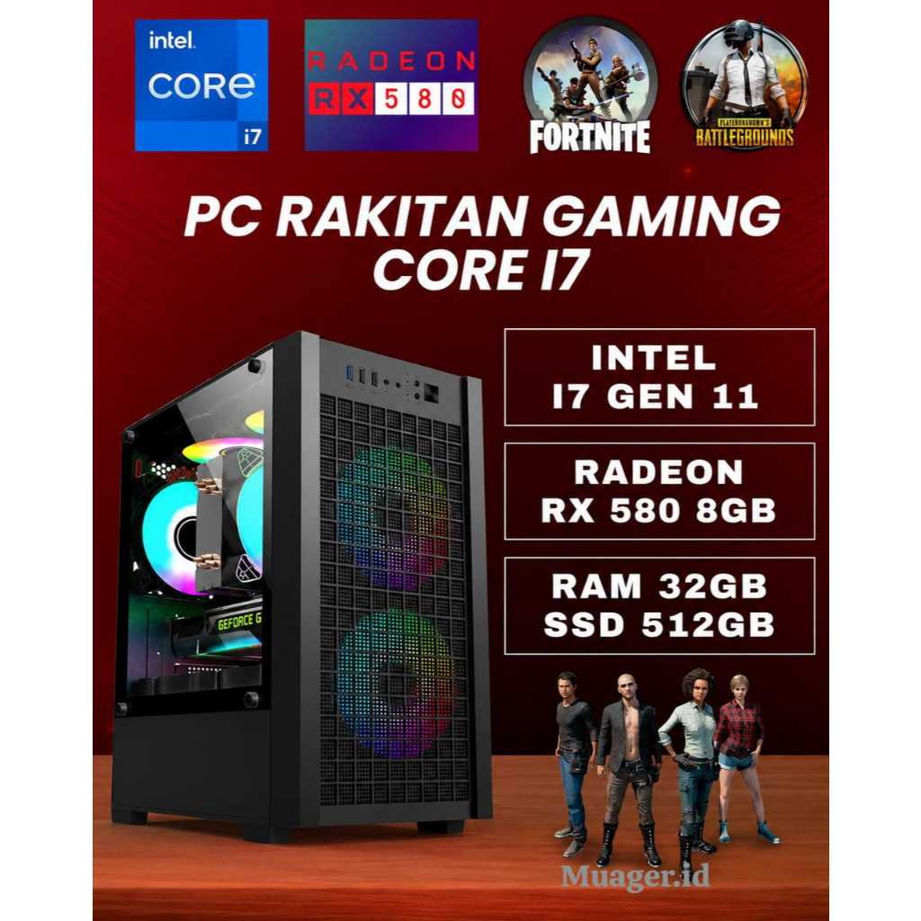 PC GAMING i7 GEN 11 + RADEON RX580 | RAM 32GB |PC I3 I5 I7 |PC RAKITAN I7 GEN 11