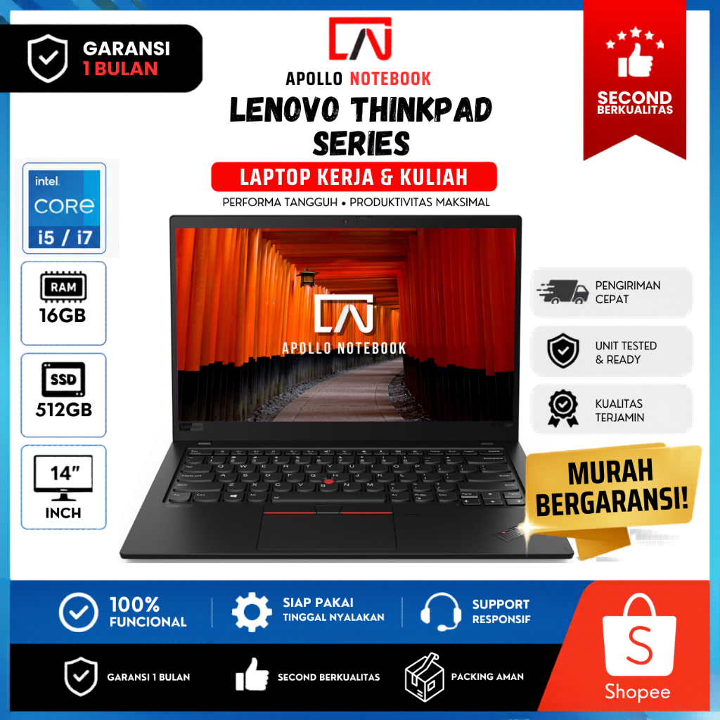 Laptop Kerja / Kuliah Lenovo Thinkpad Series i5/i7 | T460 T470 T480 T490 T14 L13 | Second Bergaransi