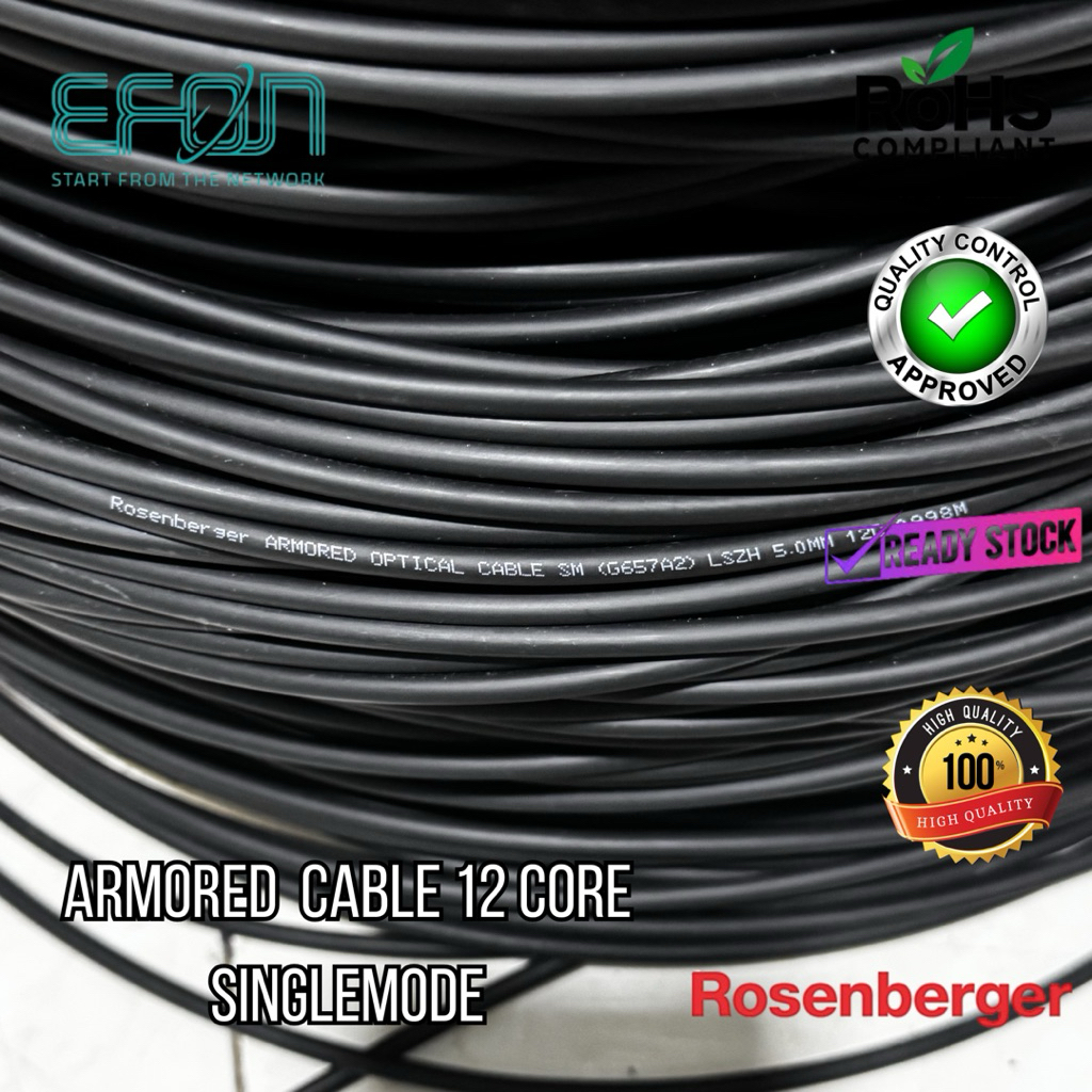 Armored Cable Fiber Optic 12 Core Singlemode 5.0Mm Round Type Meteran/Cable Only TANPA CONNECTOR