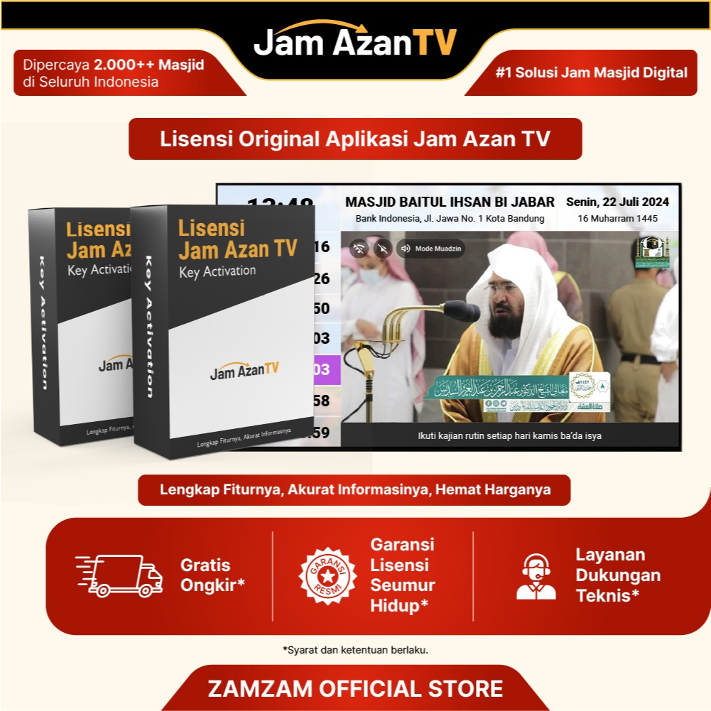 Lisensi Jam Azan TV - TV Azan Masjid - Jam Masjid Pengingat Waktu Salat