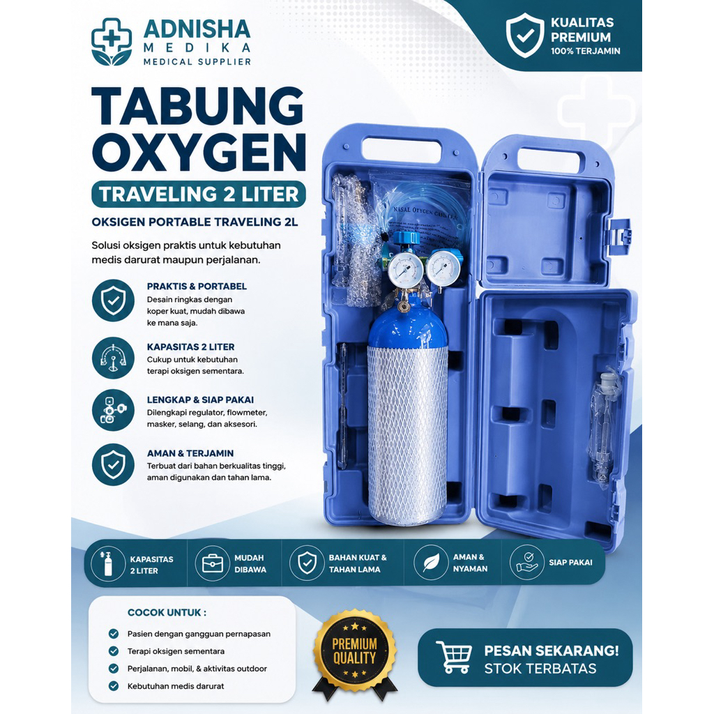 TABUNG OXYGEN TRAVELING 2 LITER / OKSIGEN PORTABLE TRAVELING 2L