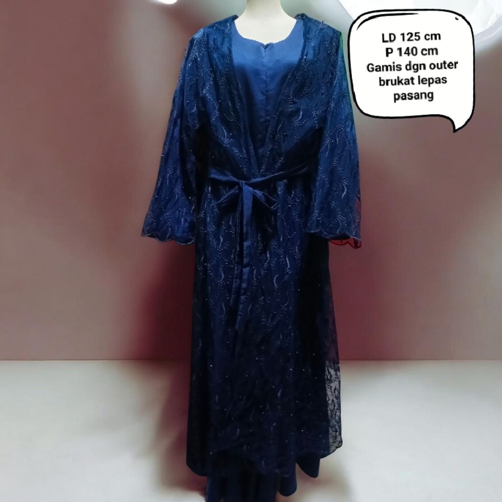 Gamis Brukat | Gamis Dengan Outer Brukat | Gamis Pesta Warna Navy Biru Dongker